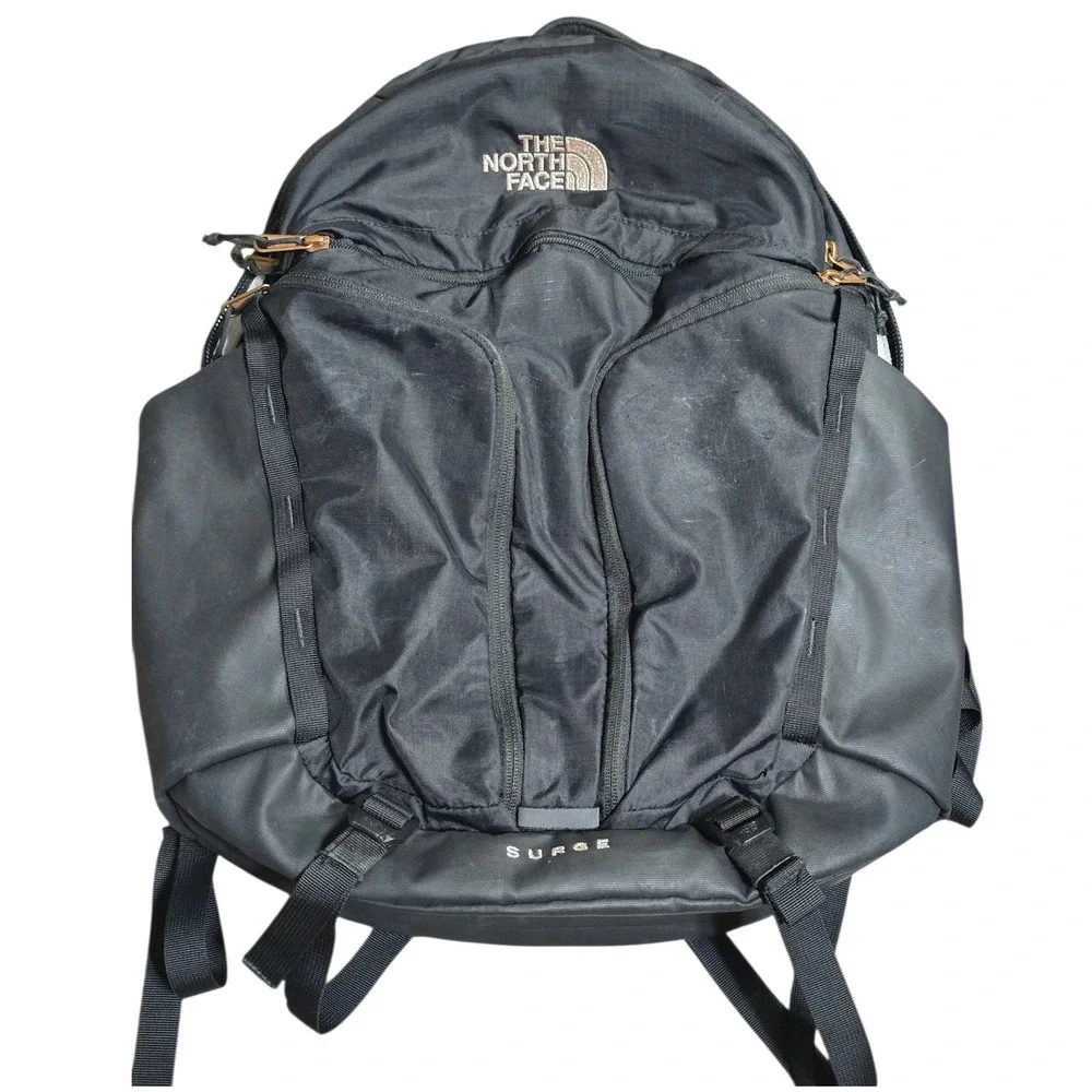 The North Face Surge Backpack Black Rose Gold FlexVent Laptop Travel Bag